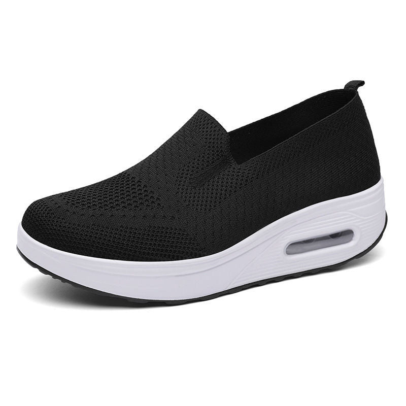 P One Step Flying Weaving Shake Shoes New Single Cloth Shoes Mesh Air Cushion Walking Shoes Women's Thick Sole Elevated Sports and Casual Shoes