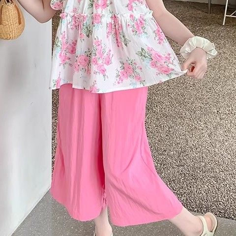 P Girls' Summer Set 2024 New Western Style Children's Summer Internet Popular Fashionable Children's Clothing Little Girl Sleeveless Two Piece Set