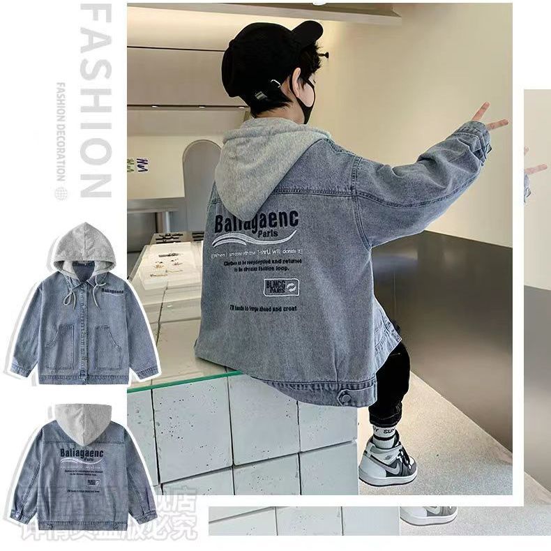 P baby denim boys jacket 2024 new handsome super soft middle-aged children's older boys jacket men's spring and autumn outer wear