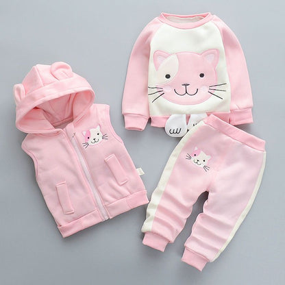 P Boys and girls 2024 winter clothes new set fleece thickened warm three-piece set baby children sweater winter clothes