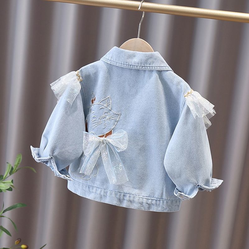 p Girls' spring denim jacket 2024 spring and autumn new baby Korean version of the foreign fashionable top for baby girls casual trend