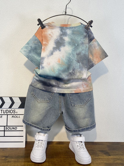 Conjunto de verano para niños P, pantalones cortos vaqueros de manga corta para niños occidentales, ropa fina para bebés nueva y elegante de 2024 