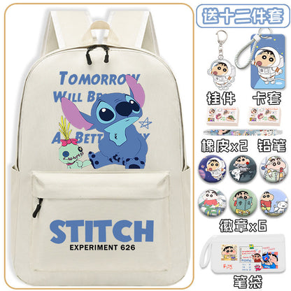 Mochila de Stitch para escuela primaria, secundaria y preparatoria con dibujos animados de Star Baby, protector de columna, mochila de gran valor, ligera 