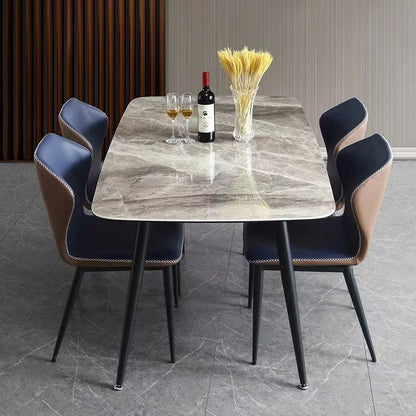 Combinación de mesa y silla de comedor con losa de roca brillante 