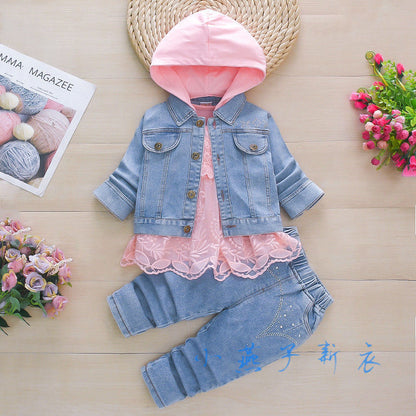 Baby girl spring cowboy three-piece suit 1-2-3-4 years old girl spring and autumn cowboy baby girl tide suit