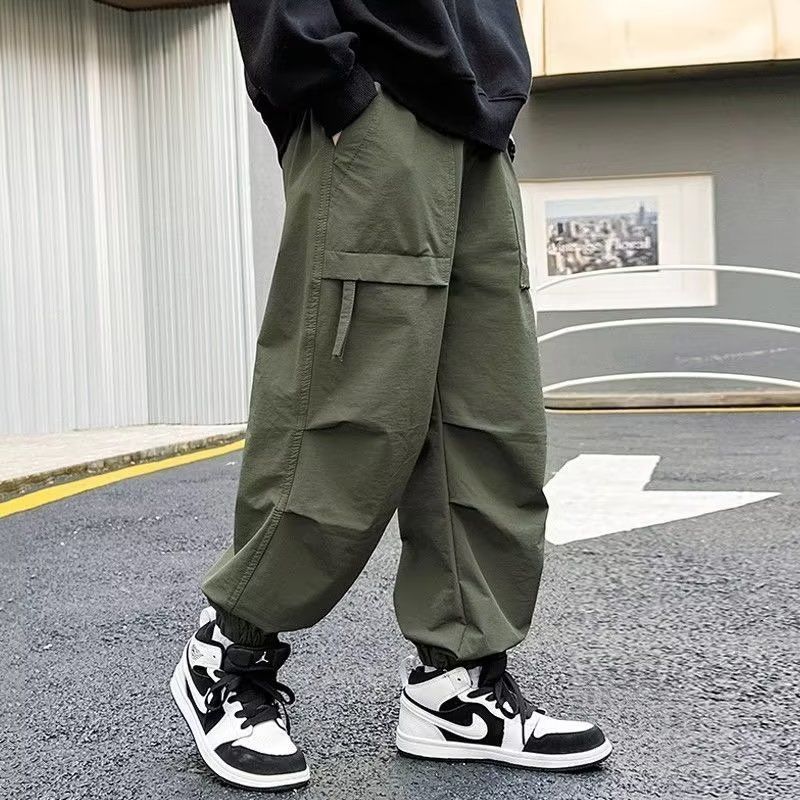 P children's spring and autumn boys' pants 2024 new medium and older children's overalls spring boys pure cotton sports loose trousers