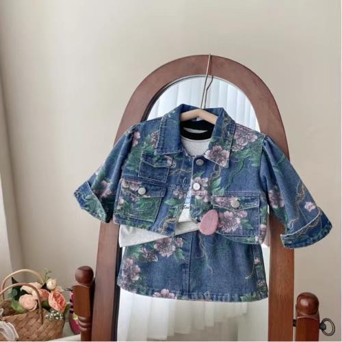 Korean Girls Spring and Autumn Denim Set New Children's Fashionable and Fashionable Girl's Coat Half Skirt Two Piece Set