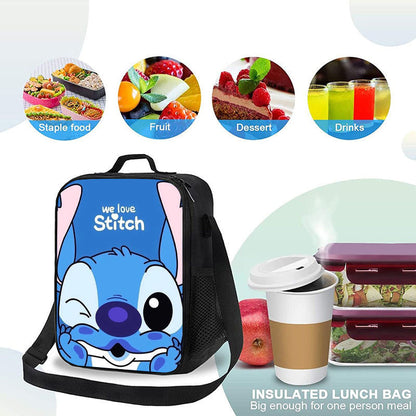 P Stitch Lunch Bag Cute Cartoon Print Customizable Bento Bag Portable Children's and Elementary School Students Handheld Insulation Bag