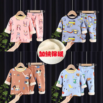 P children's thermal underwear set boys and girls long johns medium children infant pajamas autumn and winter thermal clothing tide