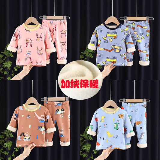 P children's thermal underwear set boys and girls long johns medium children infant pajamas autumn and winter thermal clothing tide