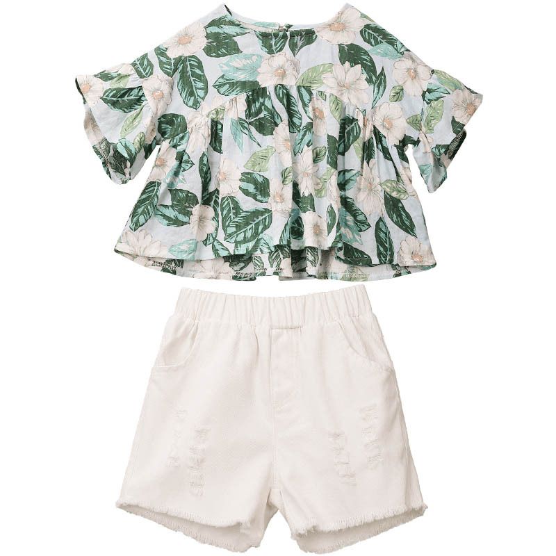 P Girls' summer clothes, new suits, foreign children's clothes, summer Internet celebrities, short-sleeved thin children's sports shorts, two-piece set