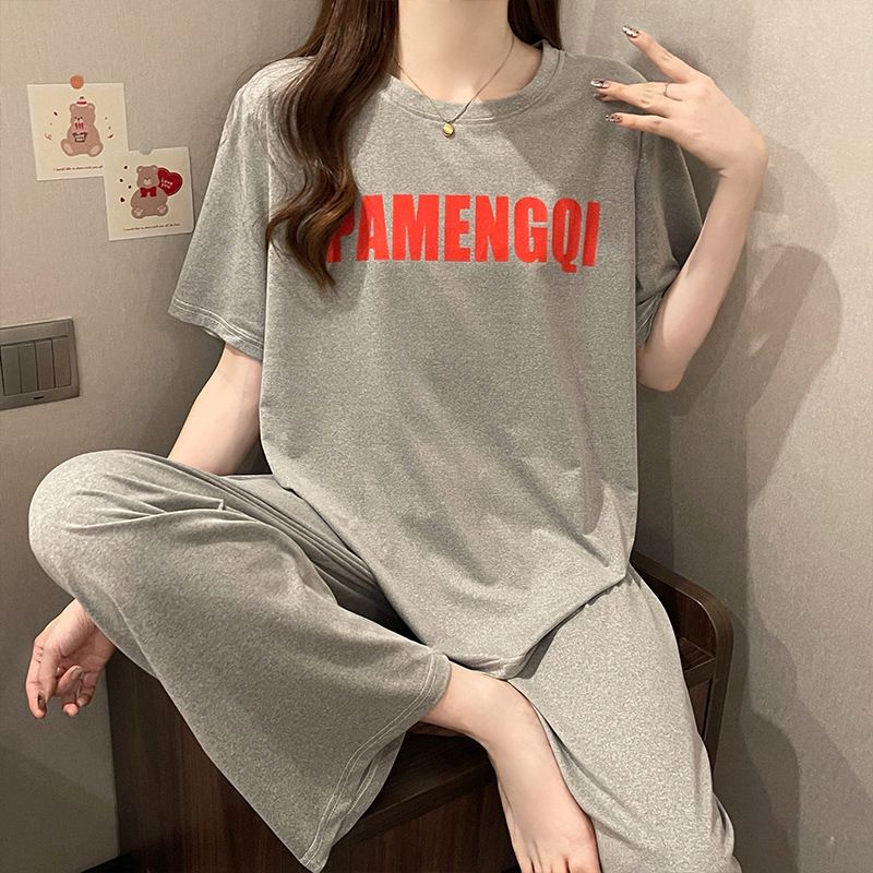 P cute bear pajamas women's summer new short-sleeved trousers thin Korean version loose can be worn outside Internet celebrity loungewear