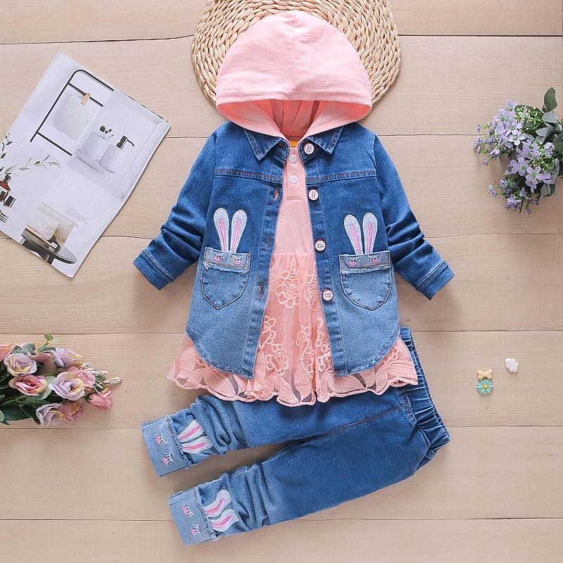 Baby girl spring cowboy three-piece suit 1-2-3-4 years old girl spring and autumn cowboy baby girl tide suit