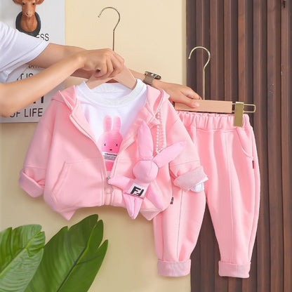 P girls spring and autumn suit new cartoon baby children baby cute casual two-piece set autumn fashion children's clothing