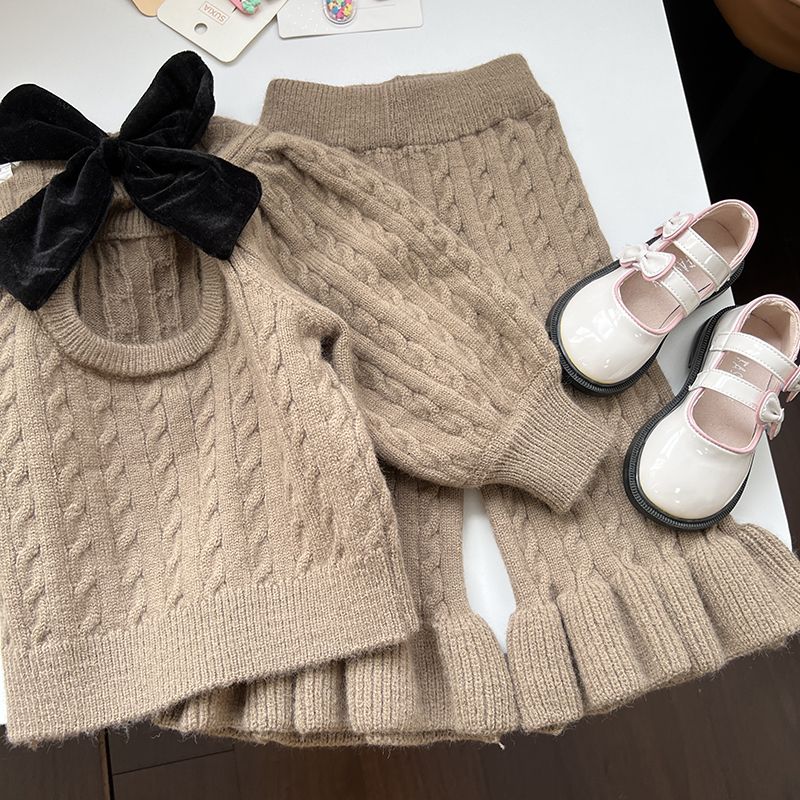 Girl's Fragrant Set Baby Fashionable Knitted Sweater Flare Pants Children's Casual Korean Two piece Set Trendy