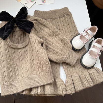 Conjunto fragante para niña, suéter de punto de moda para bebé, pantalones acampanados, conjunto informal coreano de dos piezas para niños a la moda 