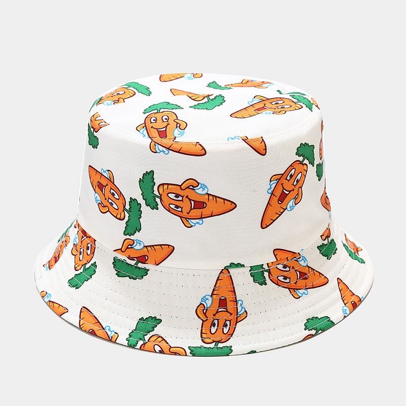 P 2022 Nuevo sombrero de pescador con estampado de vegetales creativo para mujer, sombrero para el sol de verano para exteriores, sombrero versátil para olla 