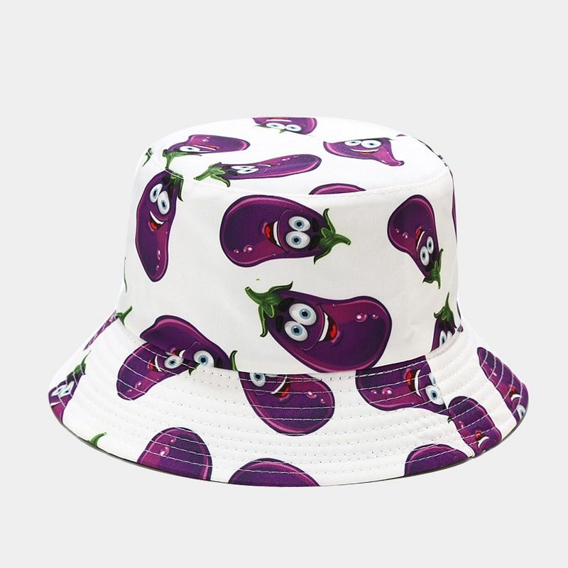 P 2022 Nuevo sombrero de pescador con estampado de vegetales creativo para mujer, sombrero para el sol de verano para exteriores, sombrero versátil para olla 