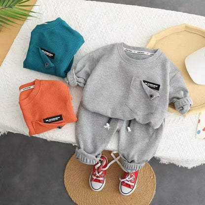 P boys spring and autumn suit new foreign style baby long sleeve trend two-piece set children's sweater casual