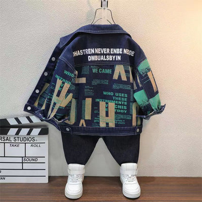 P baby denim boys jacket 2024 new handsome super soft middle-aged children's older boys jacket men's spring and autumn outer wear