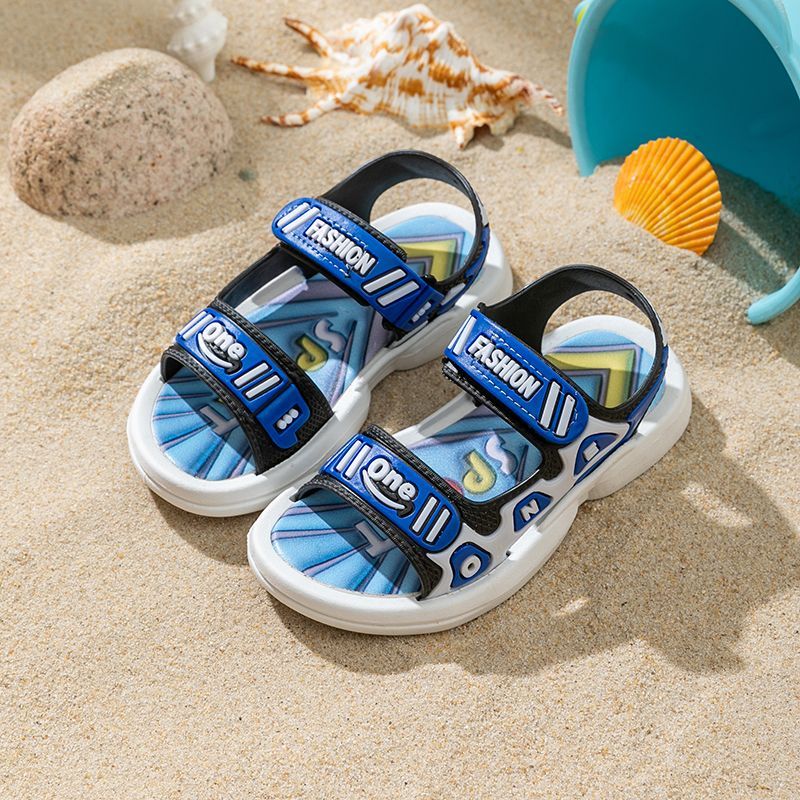 P macaron sports open toe handsome tide wear anti-odor flat ultra-soft student summer children's beach slippers