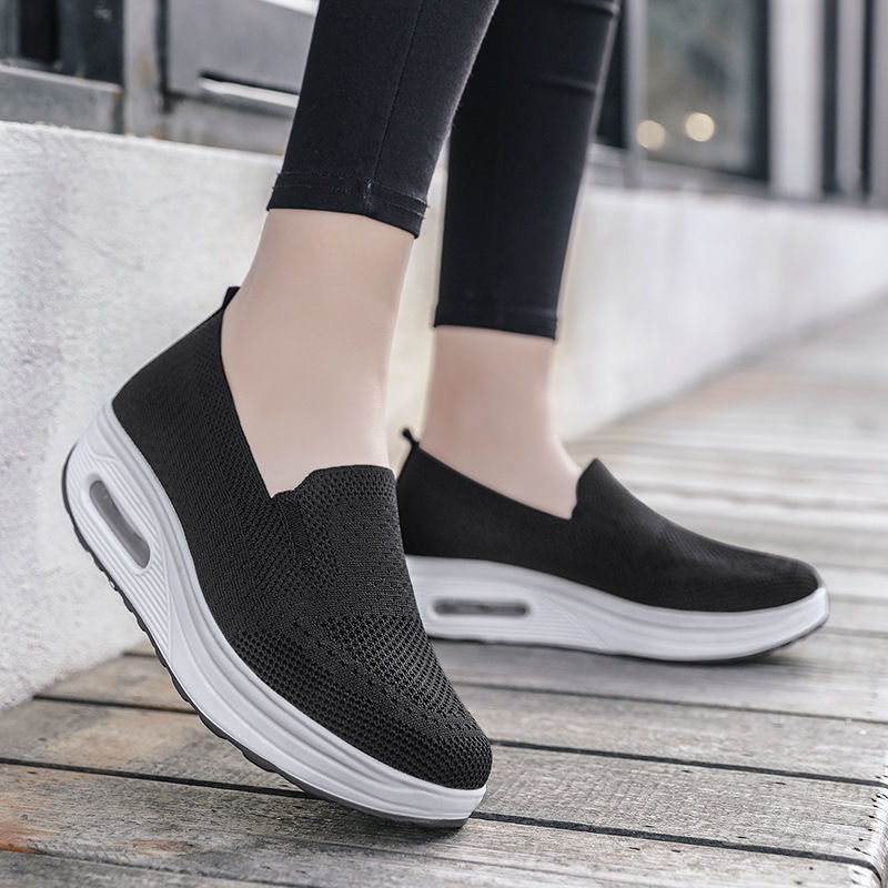 P One Step Flying Weaving Shake Shoes New Single Cloth Shoes Mesh Air Cushion Walking Shoes Women's Thick Sole Elevated Sports and Casual Shoes