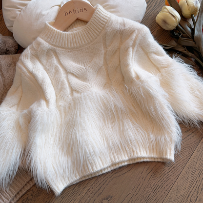 Girls' thickened knitting sweater autumn and winter new style feather Fried Dough Twists warm jacket children's foreign style knitting