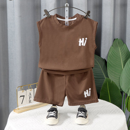 Conjunto de camiseta sin mangas para niños P 2024, nuevo vestido de verano de moda para bebés, ropa sin mangas, conjunto de dos piezas de verano para niños 