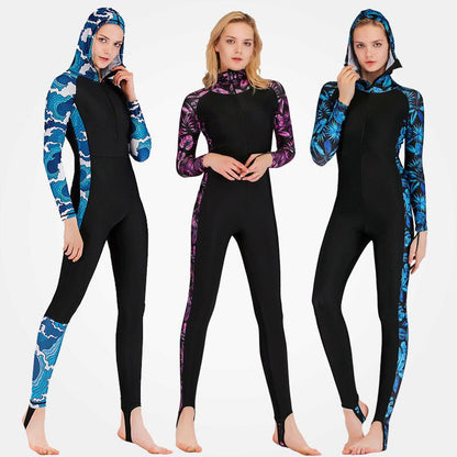 A Shark Bart Full body Diving Suit Women's One piece Long sleeved Long Pants Sunscreen Swimming Suit Quick drying Jellyfish Suit Diving Surfing Suit Women