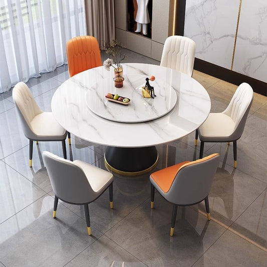 Rock slab dining table and chair combination modern simple household round rock slab dining table