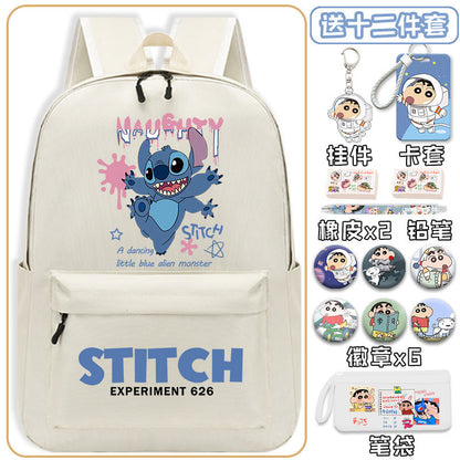 Mochila de Stitch para escuela primaria, secundaria y preparatoria con dibujos animados de Star Baby, protector de columna, mochila de gran valor, ligera 