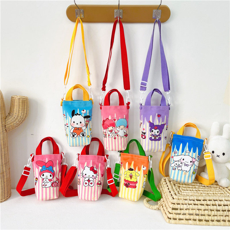 A Fashionable New Children's Bag Cute Girl Large Capacity Water Cup Canvas Bag High Beauty Baby One Shoulder Crossbody Bag