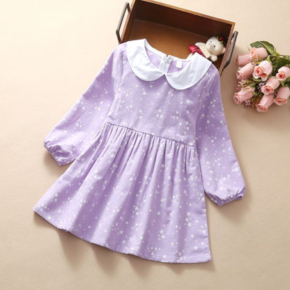 Girls spring and autumn dress flowers, new korean version doll collar long sleeve princess skirt, middle and big children's skirt shirt, children