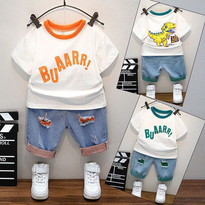 P Boys Summer Set 204 New Children's Fashionable and Handsome Small and Medium sized Boys Summer Short sleeved Top Trend