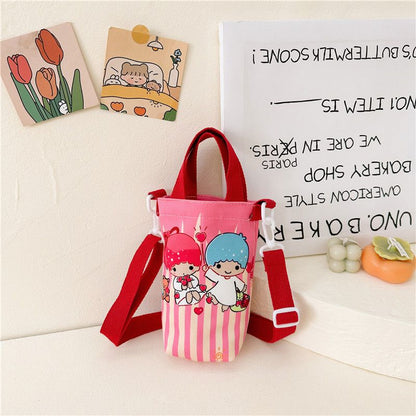 A Fashionable New Children's Bag Cute Girl Large Capacity Water Cup Canvas Bag High Beauty Baby One Shoulder Crossbody Bag