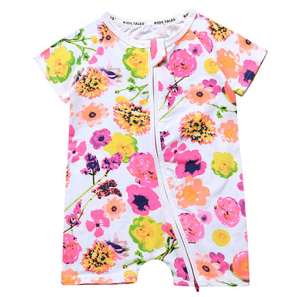 A a new conjoined baby cotton summer home clothes for boys and girls on behalf of INS thin climbing clothes with double zippers.