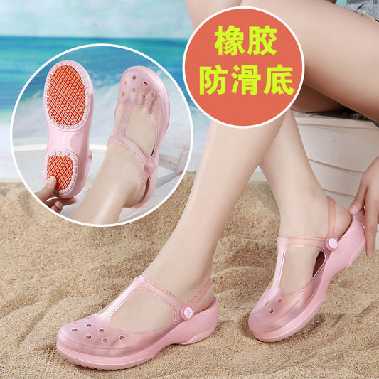 P hole shoes female summer non-slip wear thick soled Mary Jane new slippers jelly Baotou beach shoes female nurse sandals.