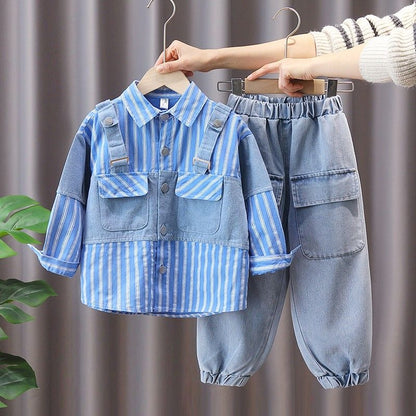 P Boys Spring Fashion Fake Two Piece Set 2024 New Western Style Children's Spring Explosive Street Korean Edition Trendy Brand Spring and Autumn Style