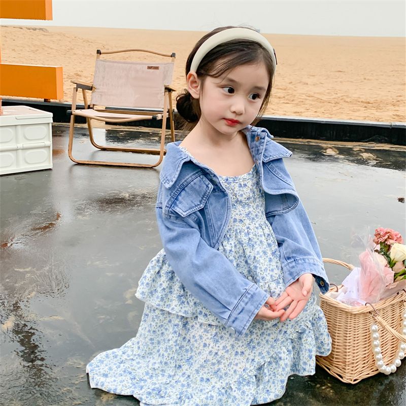 Girl's Fashionable Set Baby Spring Dress New Children's Fashionable Cowboy Coat Dress Spring and Autumn Two Piece Set