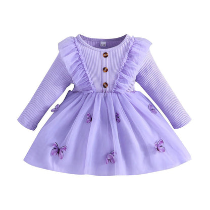 Spring and Autumn New Long sleeved Dress for Middle and Small Children, Fashionable Little Girl Mesh Skirt, European and American Baby Skirt