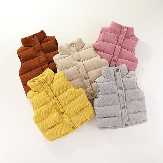 P children's cotton vest autumn and winter children's new children's clothing solid color outer vest boys and girls corduroy stand-up collar vest