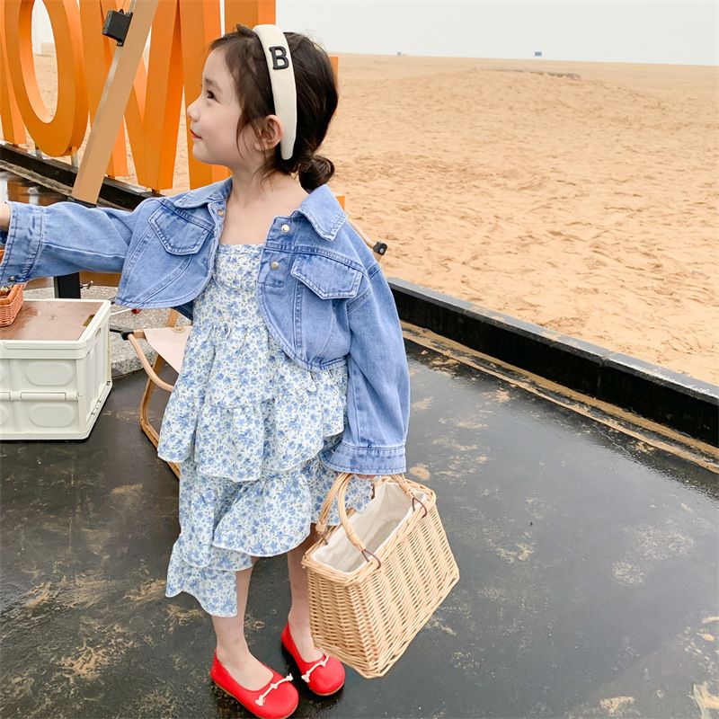 Conjunto de moda para niña, vestido de primavera para bebé, nuevo vestido de abrigo vaquero de moda para niños, conjunto de dos piezas de primavera y otoño 