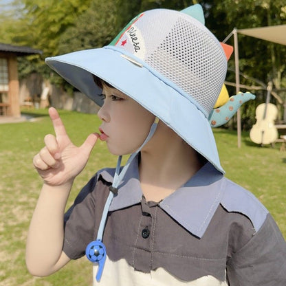 P Children's sunscreen hat summer boys and girls UV protection sun hat baby cartoon mesh large brim sunshade bucket hat