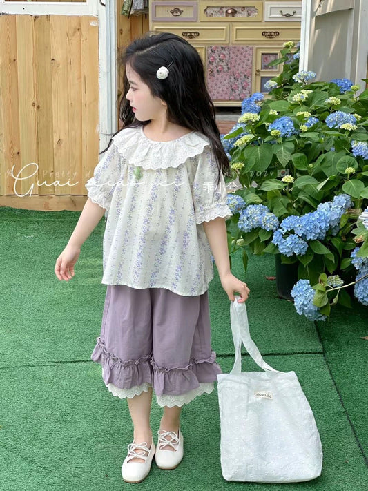 P girls&#039; doll shirts and summer clothes 24 new suits children&#039;s fashionable children&#039;s baby summer two-piece suit is foreign and sweet.