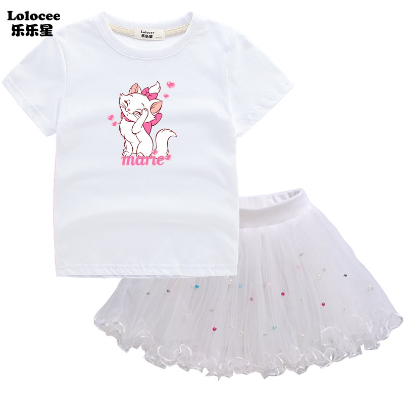 Conjunto de falda de medio cuerpo para niña, novedad de verano, vestido de baile con falda esponjosa occidental de algodón puro de manga corta para niña 