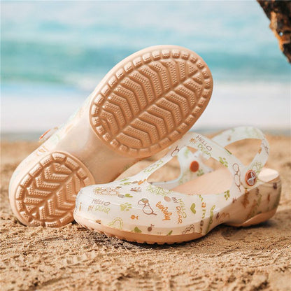 P 2024 Zapatos con agujeros para mujer, suela gruesa de verano, zapatos de gelatina, pies antiolor, pantuflas Tutou para uso externo, zapatos de playa transpirables de dos usos 