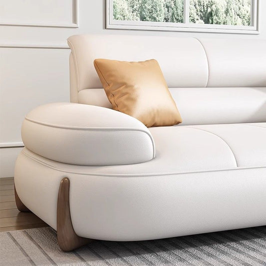 Cream leather sofa minimalist new modern sofa living room first layer simple cowhide