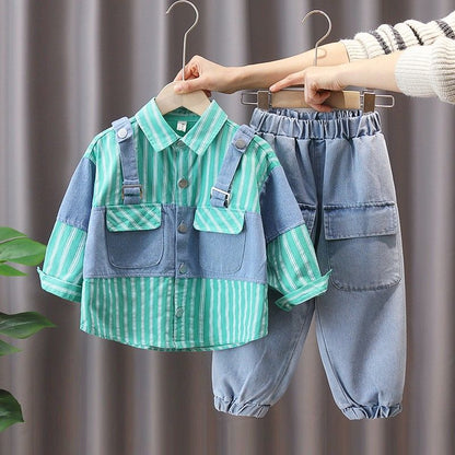 P Boys Spring Fashion Fake Two Piece Set 2024 New Western Style Children's Spring Explosive Street Korean Edition Trendy Brand Spring and Autumn Style