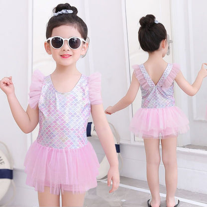 Traje de baño de sirena para niños, traje de baño femenino de una pieza, niña coreana, princesa, lindo bebé, traje de baño de aguas termales para niños pequeños 