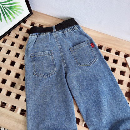 Girls' straight leg jeans for spring and autumn, new Korean version of westernized autumn clothing, children's loose casual pants, wearing long pants outside